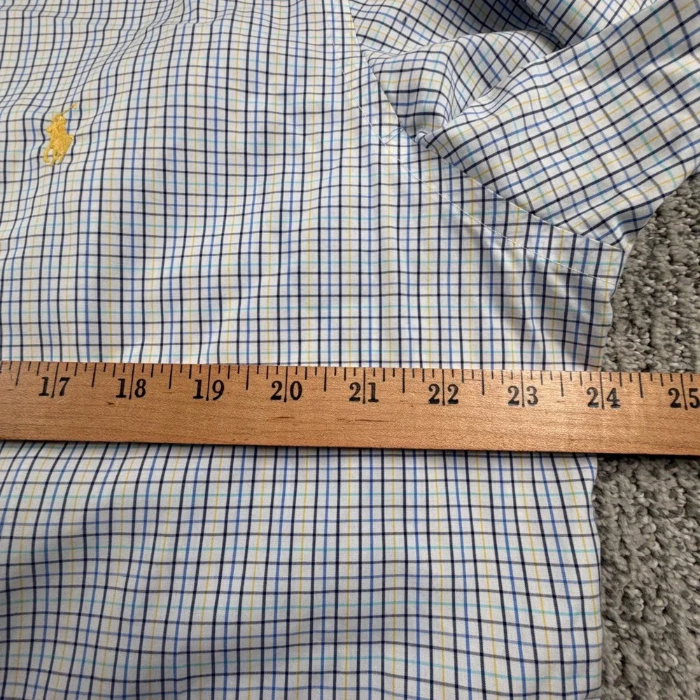 Polo Ralph Lauren Dress Shirt Mens 16.5 34/35 Blue Yellow Check Easy Care LS